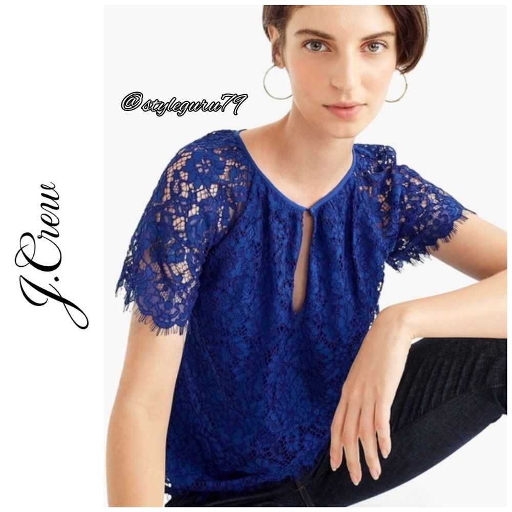 NWT, J.Crew, Short Sleeve Lace Blue Top